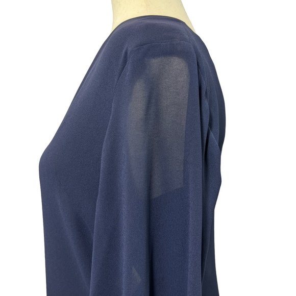 New Eliza J V-Neck Chiffon Long Sleeve Shift Dress Size 6 in Navy Blue - Picture 10 of 13
